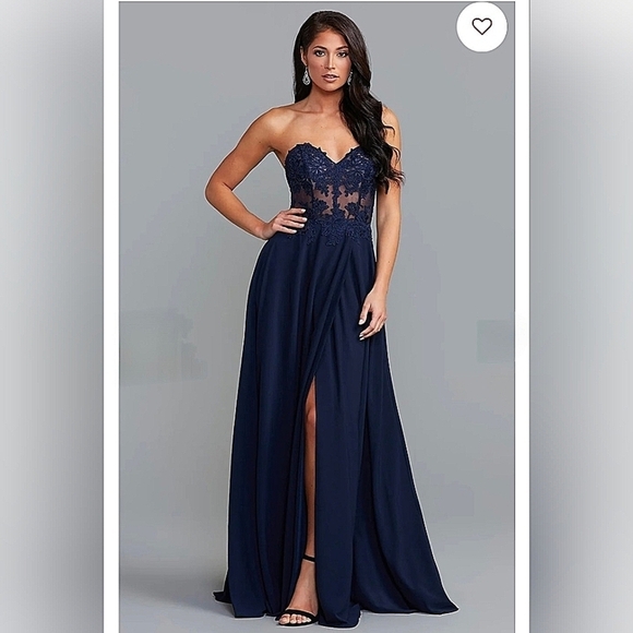 Sheer-Bodice Long PromGirl Sweetheart Blue Formal Maxi Dress Size 2 NWT - Picture 3 of 16